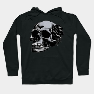 Spooky gothic black skull with a black rose Hoodie